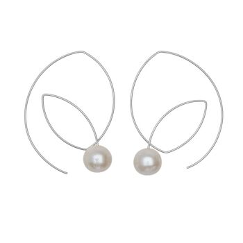 Grandes boucles d'oreilles à boucle angulaire avec perles d'eau douce naturelles rondes avec options de couleur 1