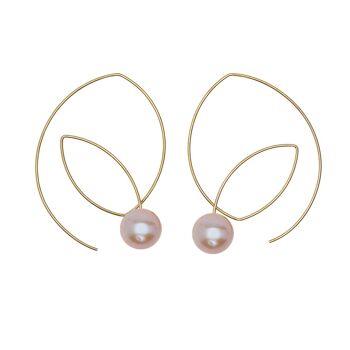 Grandes boucles d'oreilles à boucle angulaire avec perles d'eau douce naturelles rondes avec options de couleur 11