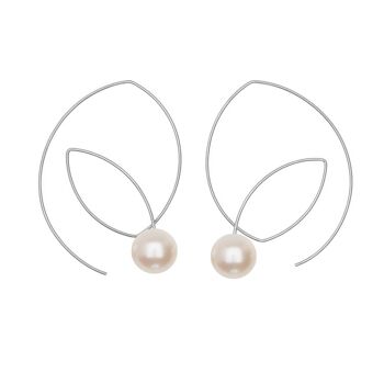 Grandes boucles d'oreilles à boucle angulaire avec perles d'eau douce naturelles rondes avec options de couleur 12