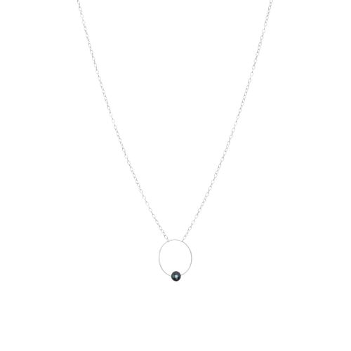 Small Oval Pendant Necklace with Round Freshwater Pearl