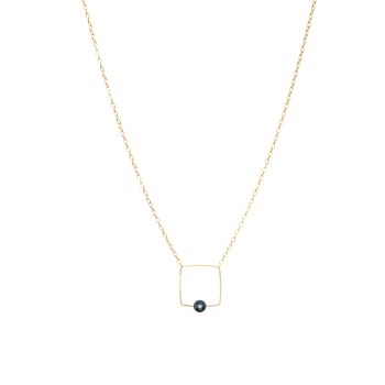 Petit collier pendentif carré avec perle d'eau douce ronde 14