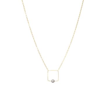 Petit collier pendentif carré avec perle d'eau douce ronde 15