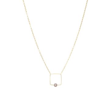 Petit collier pendentif carré avec perle d'eau douce ronde 16