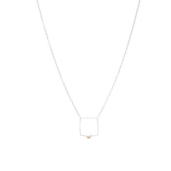 Petit collier pendentif carré avec perle d'eau douce ronde 13