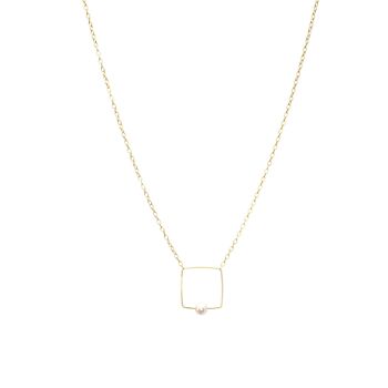 Petit collier pendentif carré avec perle d'eau douce ronde 2