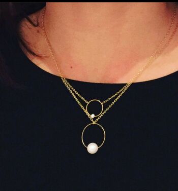 Petit collier pendentif carré avec perle d'eau douce ronde 4