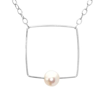Petit collier pendentif carré avec perle d'eau douce ronde 10
