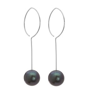 Long Drop Earrings with Round Freshwater Pearls  12mm