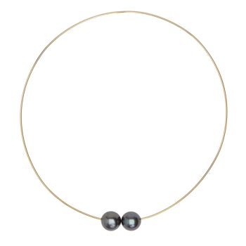 Collier rond avec perles d'eau douce noires paon 1