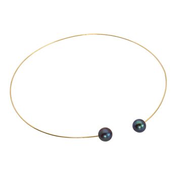 Collier rond avec perles d'eau douce noires paon 3