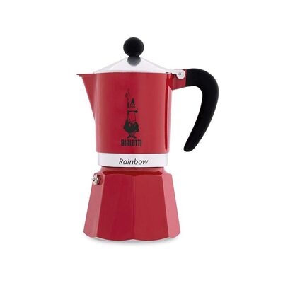 Rainbow Aluminium Stovetop Coffee Maker 6 Cup - Red