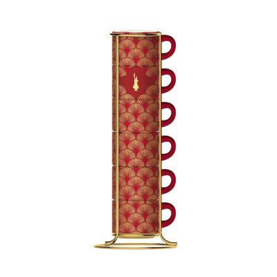 Set di 6 Tazzine Espresso Impilate - Deco Glamour Rosso - EDIZIONE LIMITATA
