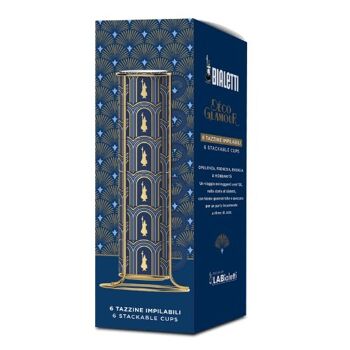 Lot de 6 Tasses Espresso Stacked - Déco Glamour Bleu - ÉDITION LIMITÉE 2