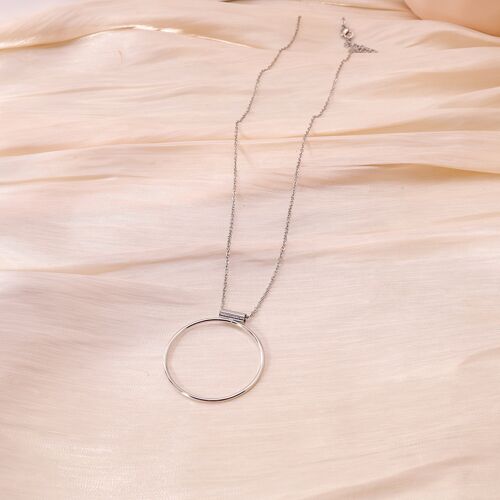 Collier sautoir argenté, chaîne simple avec pendentif rond