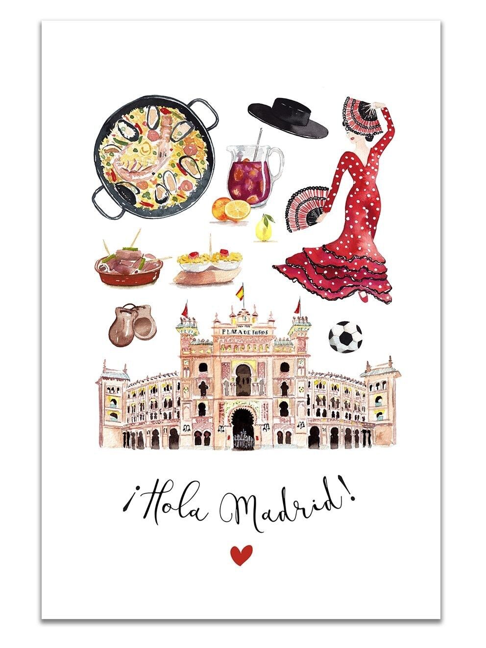 Aquarellplakat ¡Hola Madrid!