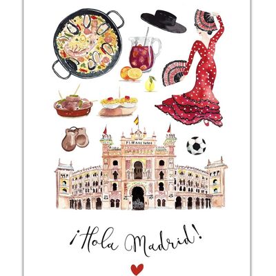 Póster Acuarela ¡Hola Madrid!