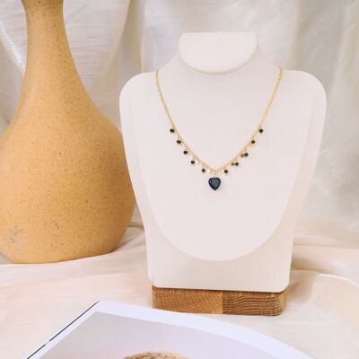 Necklace with mini black heart pendants