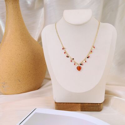 Necklace with mini red heart pendants