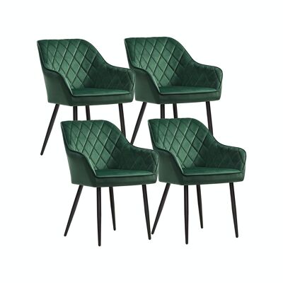 Set mit 4 Esszimmerstühlen aus Samt in Grün