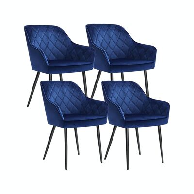 Satz von 4 gepolsterten Stühlen mit Metallbeinen Blau