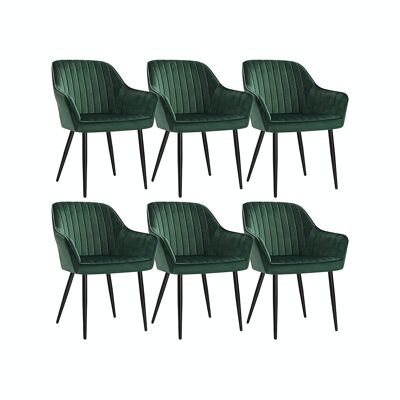 Set aus 6 Esszimmerstühlen mit grüner Samtpolsterung
