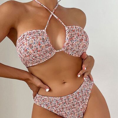 Bedruckter Neckholder-Schlauch und Slips, zweiteilige Bikini-Badebekleidung