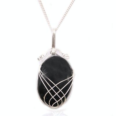 IGJ-09 - Swirl Wrapped Gemstone Necklace - Schwarzer Onyx - Verkauft in 1x Einheit/en pro Äußerem