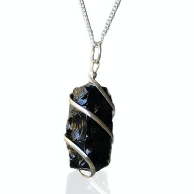 IGJ-14 - Collar de piedras preciosas envueltas en cascada - Ónix negro en bruto - Vendido en 1x unidad/es por exterior