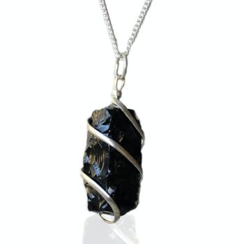 IGJ-14 - Collier de pierres précieuses enveloppées en cascade - Onyx noir brut - Vendu en 1x unité/s par extérieur 4
