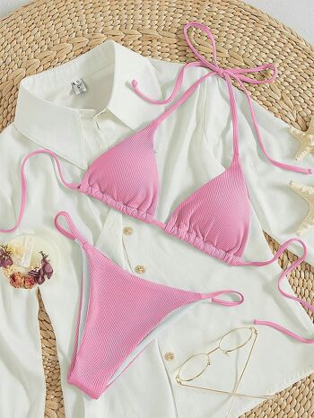 Soutien-gorge rembourré noué de couleur unie et maillot de bain deux pièces bikini 2