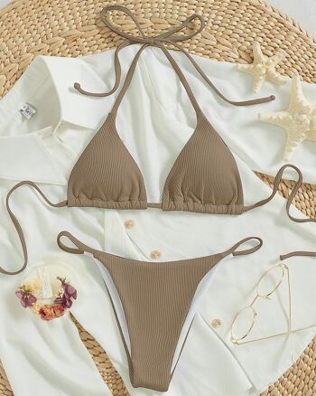 Soutien-gorge rembourré noué de couleur unie et maillot de bain deux pièces bikini 5