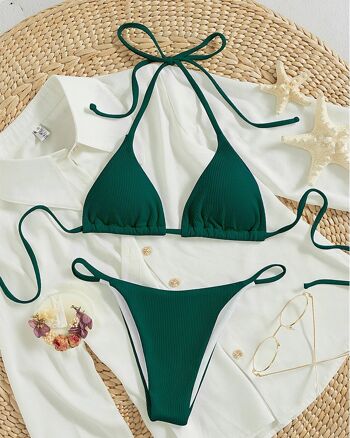 Soutien-gorge rembourré noué de couleur unie et maillot de bain deux pièces bikini 9