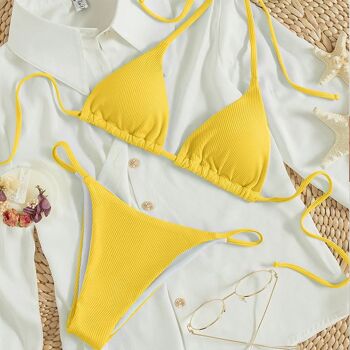 Soutien-gorge rembourré noué de couleur unie et maillot de bain deux pièces bikini 13