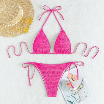 Soutien-gorge rembourré noué de couleur unie et maillot de bain deux pièces bikini 37