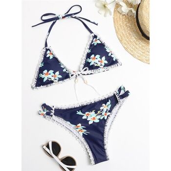 Bikini triangle à coutures florales de vacances 4