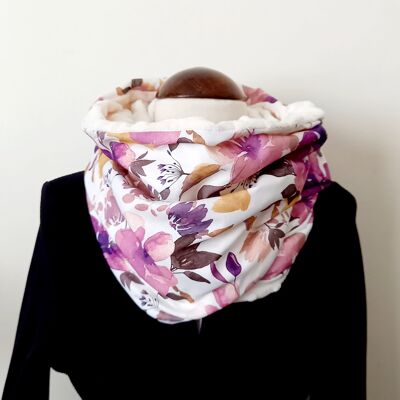 Double wrap scarf, neck cover, snood, floral, woman, minky or sherpa colors of your choice, digital cotton