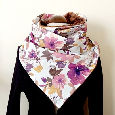 Scarf, collar, stole, neck warmer, snood, purple floral, women's scarf, minky or sherpa colors to choose from, digital cotton