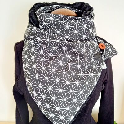 Black graphic cotton and black minky collar scarf