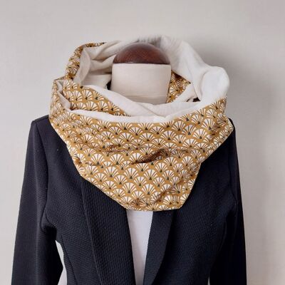 Double-wrap cotton scarf with mustard fan patterns and double cotton gauze 8 colors to choose from