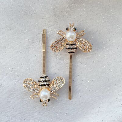 Bee Hair Clips Gold Hair Slides Set of 2
