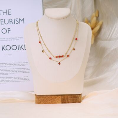 Double row red pearl necklace
