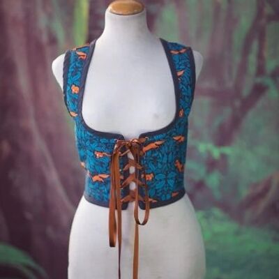 Corsage écureuil, corset Renaissance style William Morris fleurs gilet corset style cottagecore, steampunk régence Wench