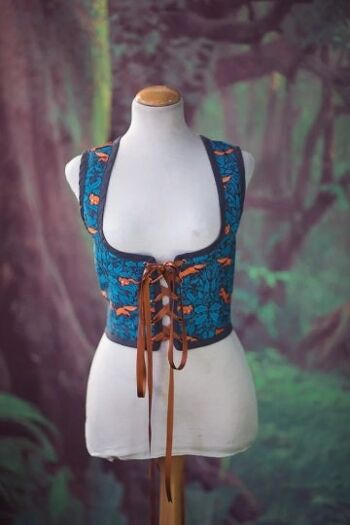 Corsage écureuil, corset Renaissance style William Morris fleurs gilet corset style cottagecore, steampunk régence Wench