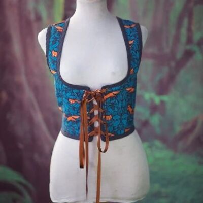 Squirrel bodice, William Morris style Renaissance corset flowers cottagecore style  corset vest, Wench regency steampunk
