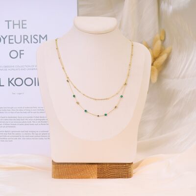 Double row necklace with mini green pearls