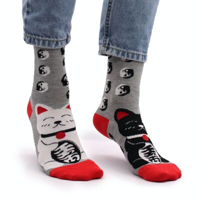 BamS-01F - Chaussettes en bambou Hop Hare - Lucky Cats S/M - Vendues en 3x unité/s par extérieur