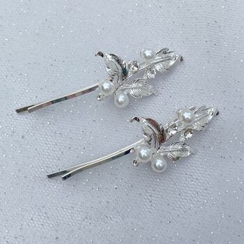 Silver Pearl Hair Slides Wedding Hair Clips Lot de 2 1