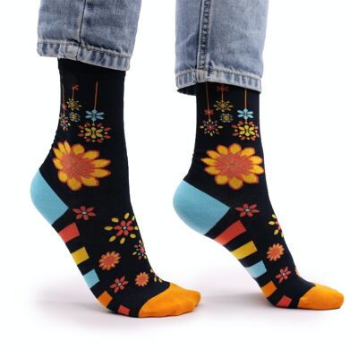 BamS-05F - Chaussettes en bambou Hop Hare - Mandala Flowers S/M - Vendues en 3x unité/s par extérieur