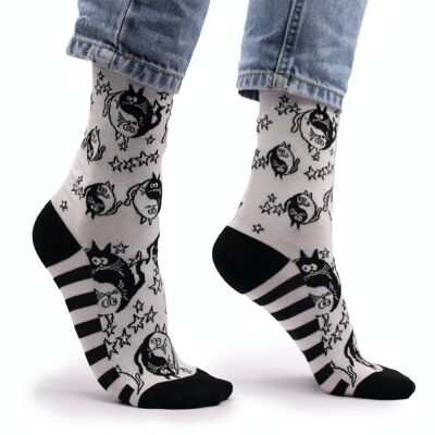 BamS-12F - Chaussettes en bambou Hop Hare - Ying Yang S/M - Vendues en 3x unité/s par extérieur