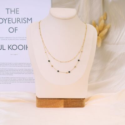 Double row necklace with mini black pearls